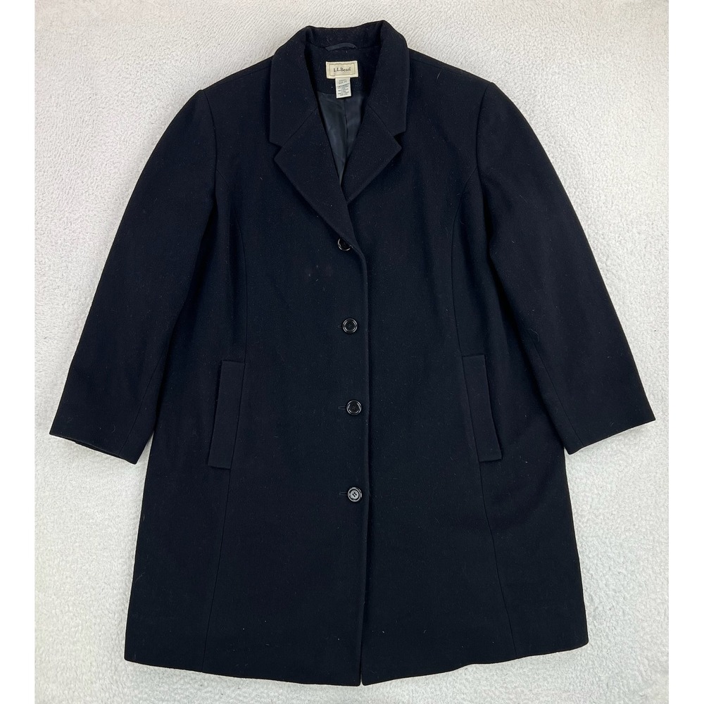 L.L. Bean Wool Cashmere Coat Womens 2X Plus Black Single Breasted Mid Length